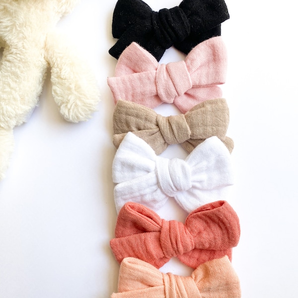 Baby bows, muslin bows, baby headbands, neutral bows, newborn bows, basic bows