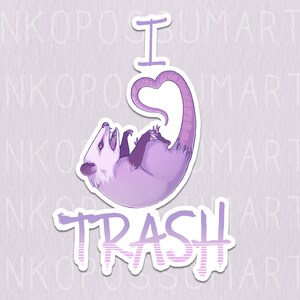 I LOVE TRASH - Opossum / Coeur - Sticker brillant