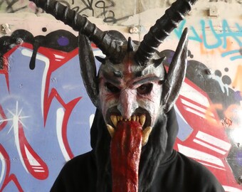 Krampus. Handmade mask. Paper mask mache. Horror mask.