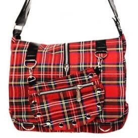 Vintage Red Black Cream Tartan Plaid Wool Footed Bag Purse 1950-70