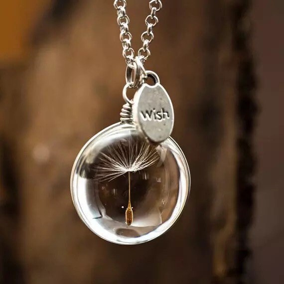 Real dandelion necklace,necklace for ladies,pressed flowers necklace,…