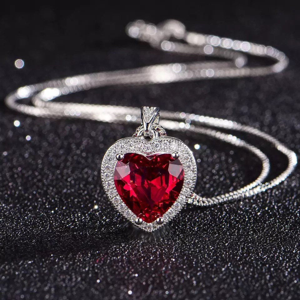 Ruby red shop heart necklace