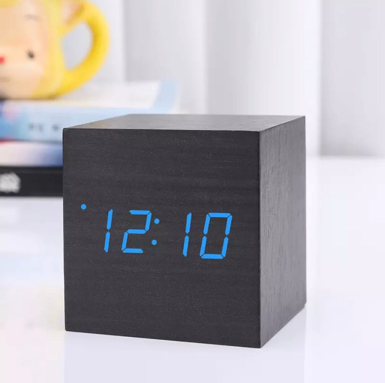 Digital LED Wood Wooden Cube Desk Clock Alarm Voice Control Etsy