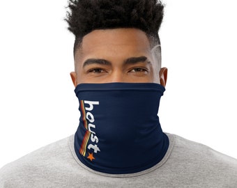 Houston TX Retro Neck Gaiter Fishing H-Town HOU HTX Vintage - Face Mask - Blue - Adult Size
