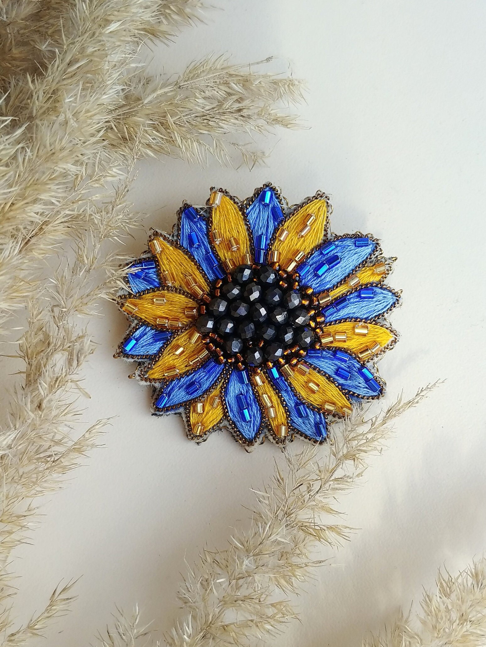 Sunflower Brooch Embroidery Beads Brooch Sunflower Beaded Etsy UK