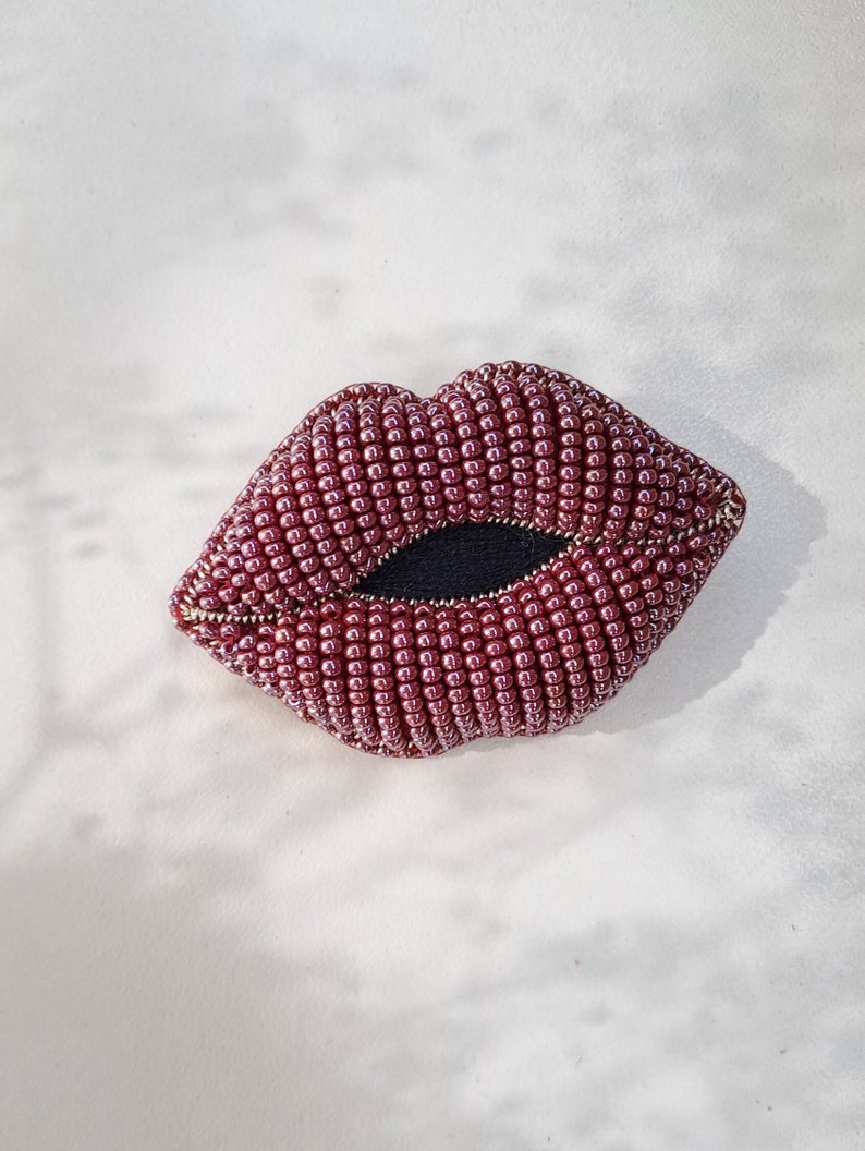 Brooch Lips Red Lips Jewelry Beaded Brooch Embroidered Etsy