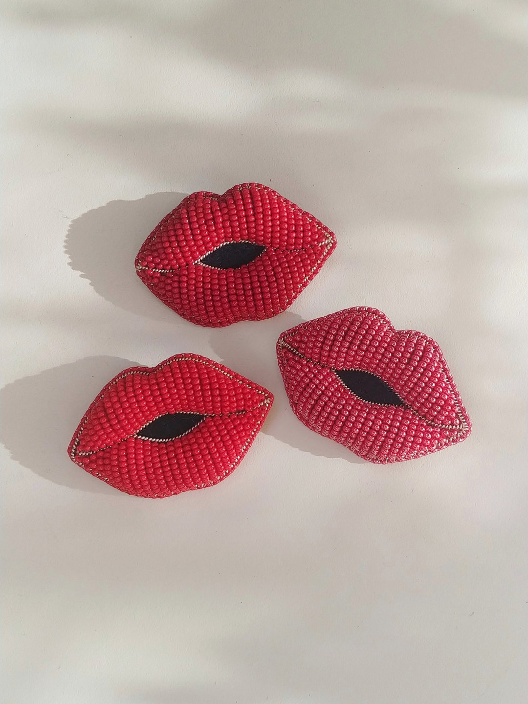 Brooch Lips Red Lips Jewelry Beaded Brooch Embroidered Etsy