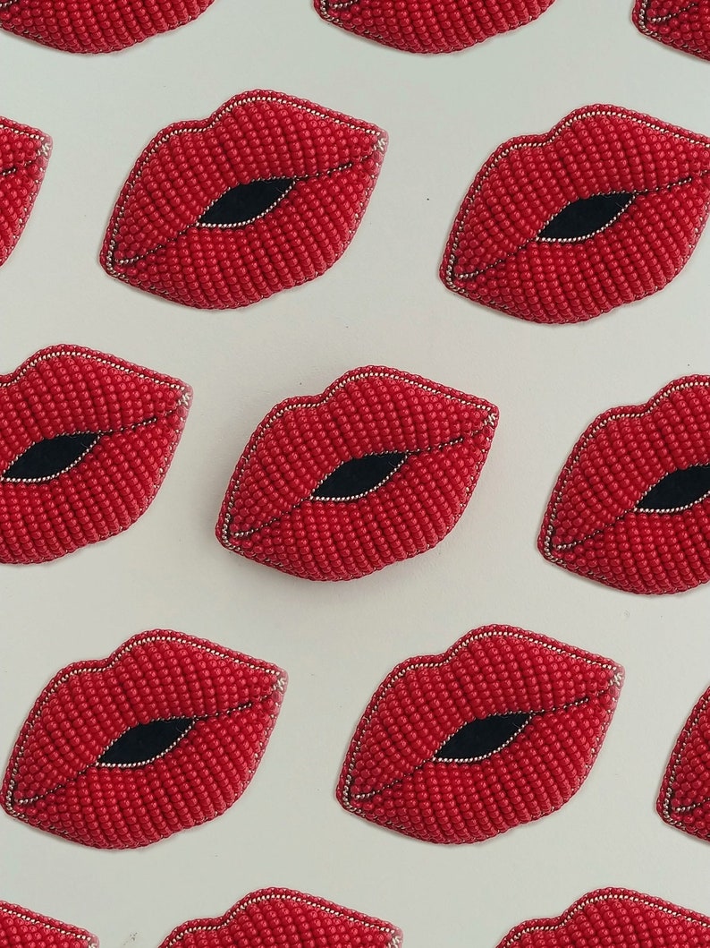 Brooch Lips Red Lips Jewelry Beaded Brooch Embroidered Etsy