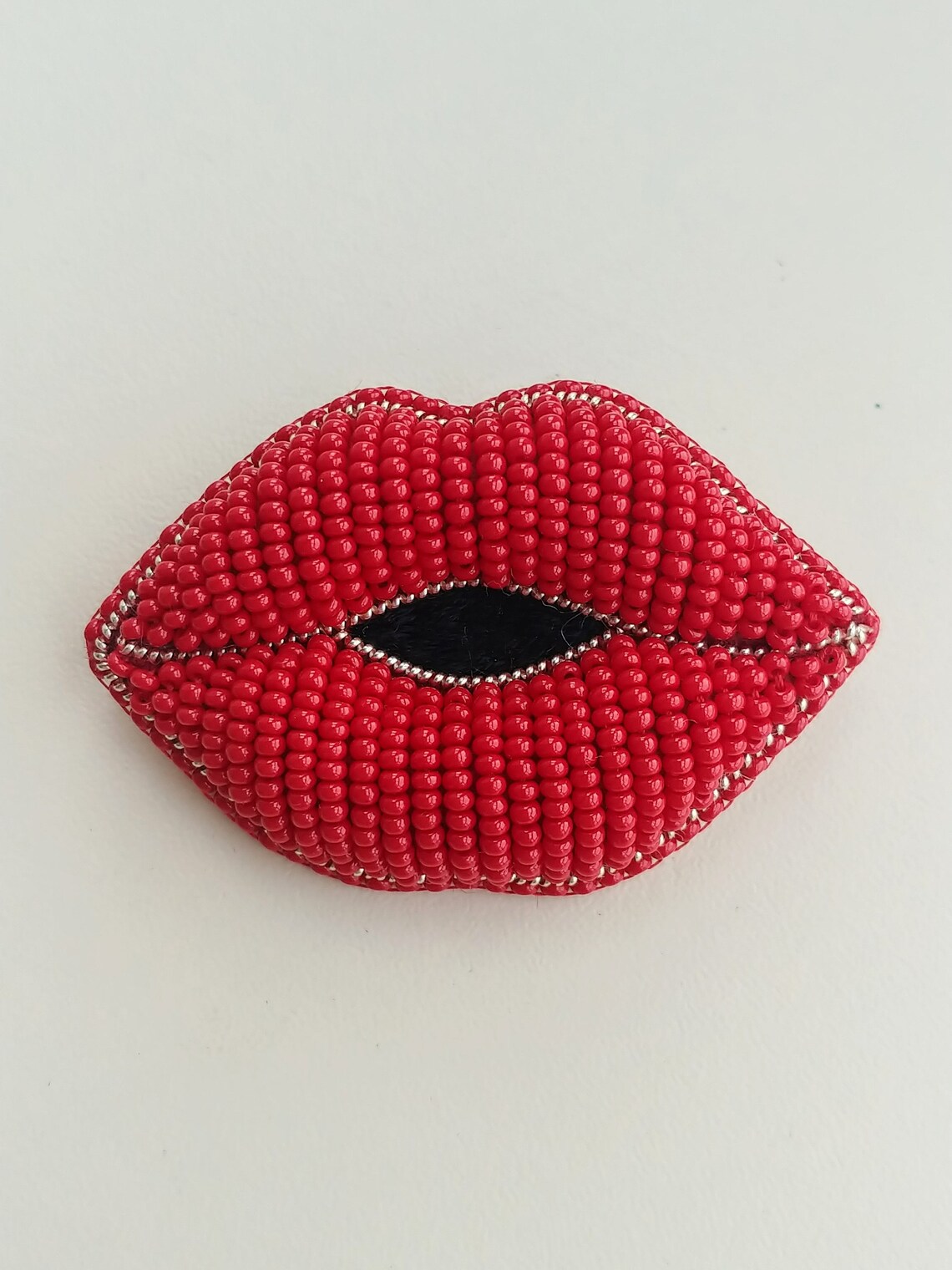 Brooch Lips Red Lips Jewelry Beaded Brooch Embroidered Etsy