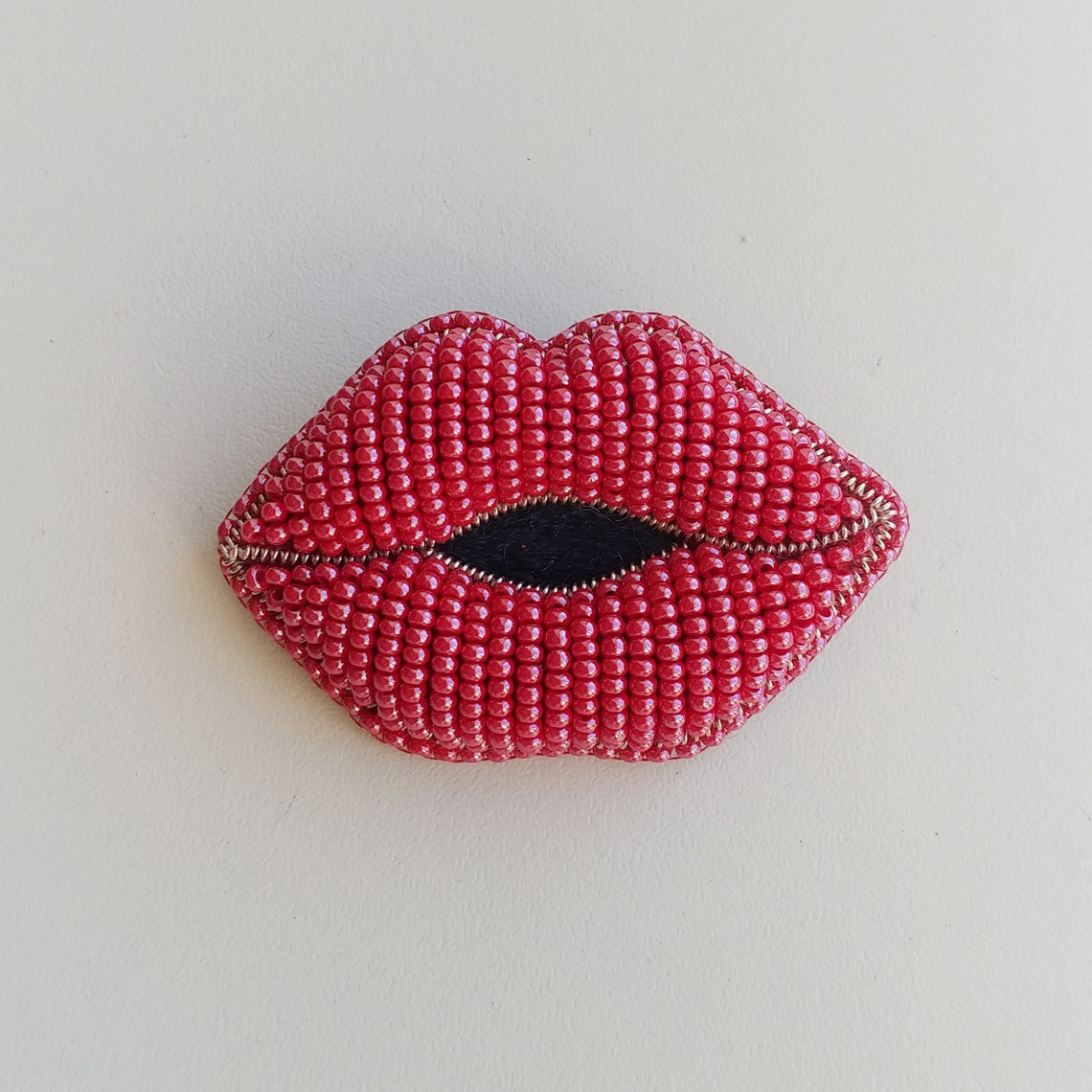 Brooch Lips Red Lips Jewelry Beaded Brooch Embroidered Etsy