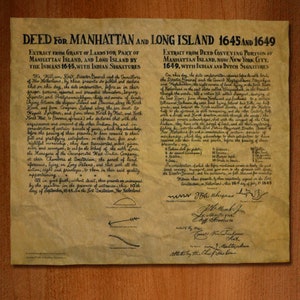 Deed For Manhattan And Long Island 1645 and 1649 (15.75" x 13.75")