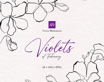 Violet SVG PNG Bundle, February Birth Month Flower, Floral Clipart