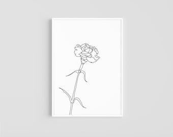 Single Carnation | Carnation Print | Botanical Print | Minimal Line Art | Printable Wall Art | Digital Download