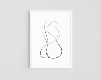 Female Body Art | Naked Woman Art | Nude Line Art | Printable Wall Art | Digital Download