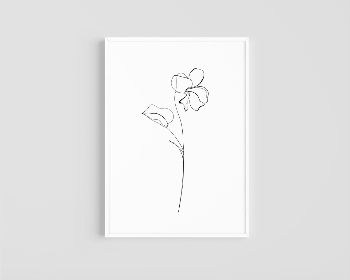 Violet One Line Drawing Art DIGITAL DOWNLOAD Print Printable Flower