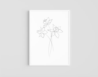 Daffodil One Line Drawing DIGITAL DOWNLOAD Print Flower Art Artwork Home Decor Wall Simple Abstract Minimalistic Bedroom Art Botanical Plant
