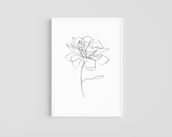 Peony | Peony Print | Printable Wall Art | Digital Download | Minimal Line Art | Modern Art