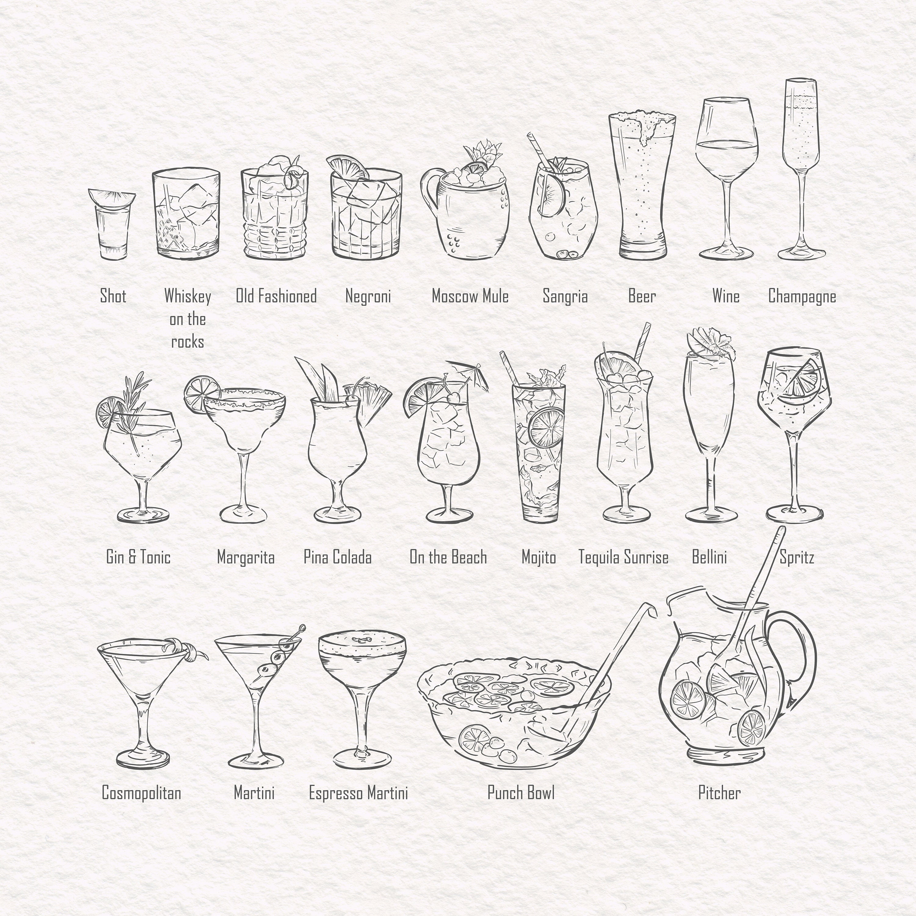 Hand Drawn Cocktail and Drinks Illustrations, SVG PNG, Bar Menu ...