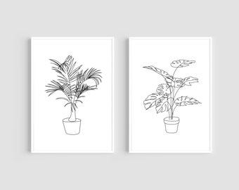 Palm Tree Plant | Set of 2 | Palm Tree Print | Tropical Print | Printable Wall Art | Digital Download | Minimal Line Art | Modern Art