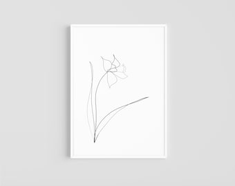 Daffodil One Line Drawing DIGITAL DOWNLOAD Print Flower Art Artwork Home Decor Wall Simple Abstract Minimalistic Bedroom Art Botanical Plant
