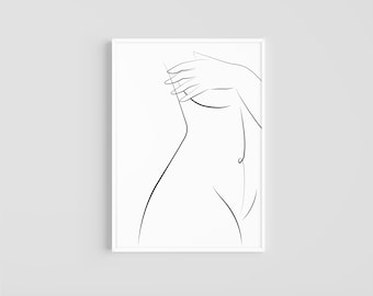 Female Body Art | Naked Woman Art | Nude Line Art | Printable Wall Art | Digital Download