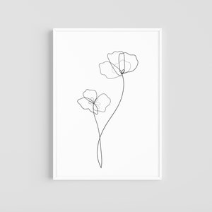 Coquelicots Une ligne Dessin TÉLÉCHARGEMENT NUMÉRIQUE Imprimer Fleur Imprimable Art Maison Décoration Art Mural Simple Abstrait Minimaliste Illustration