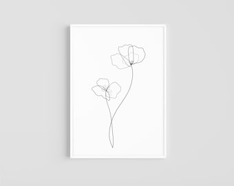 Poppy Poppies One Line Drawing DIGITAL DOWNLOAD Print Printable Flower Art Home Decor Wall Art Simple Abstract Minimalistic Illustration