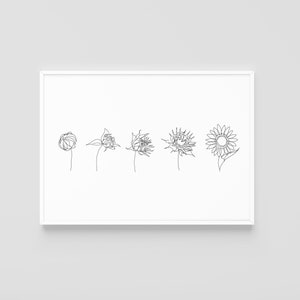 ひまわりの生涯 線画 デジタルダウンロード プリント 花のアートワーク 家の装飾 壁 シンプル 抽象 ミニマルアート 花 植物
