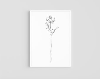 Single Rose Print | Rose Art | Minimal Line Art | Printable Wall Art | Digital Download