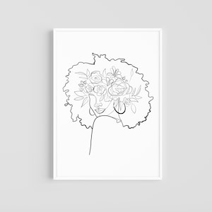 Flower Girl Crown | Female Line Art | African Woman Art | Minimal Line Art | Printable Wall Art | Digital Download