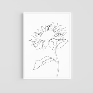 Sunflower Line Art | Minimal Line Art | Printable Art | Digital Download