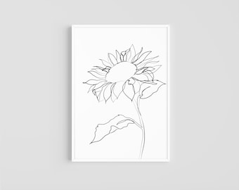 Sunflower Line Art | Minimal Line Art | Printable Art | Digital Download