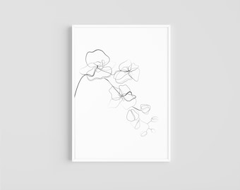 Orchids One Line Drawing DIGITAL DOWNLOAD Print Printable Flower Home Decor Wall Art Simple Abstract Minimalistic Bedroom Art Desk Office