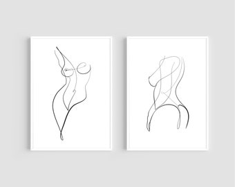 Female Body Art | Set of 2 | Naked Woman Art | Nude Line Art | Printable Wall Art | Digital Download