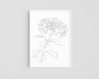 Hydrangea Print | Hydrangea Art | Botanical Print | Minimal Line Art | Printable Wall Art | Digital Download | Floral Print