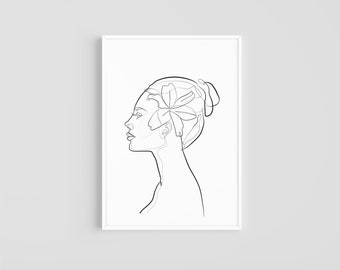 Woman One Flower Line Drawing Art DIGITAL DOWNLOAD Print Printable Female Wall Decor Simple Abstract Minimal Bedroom Art Floral Female Her