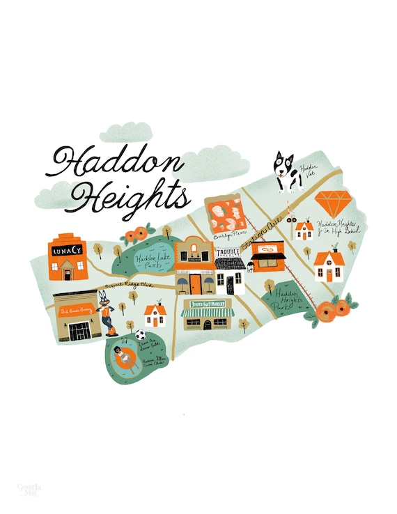Haddon Heights Nj Map Haddon Heights Nj Illustrated Map Print | Etsy