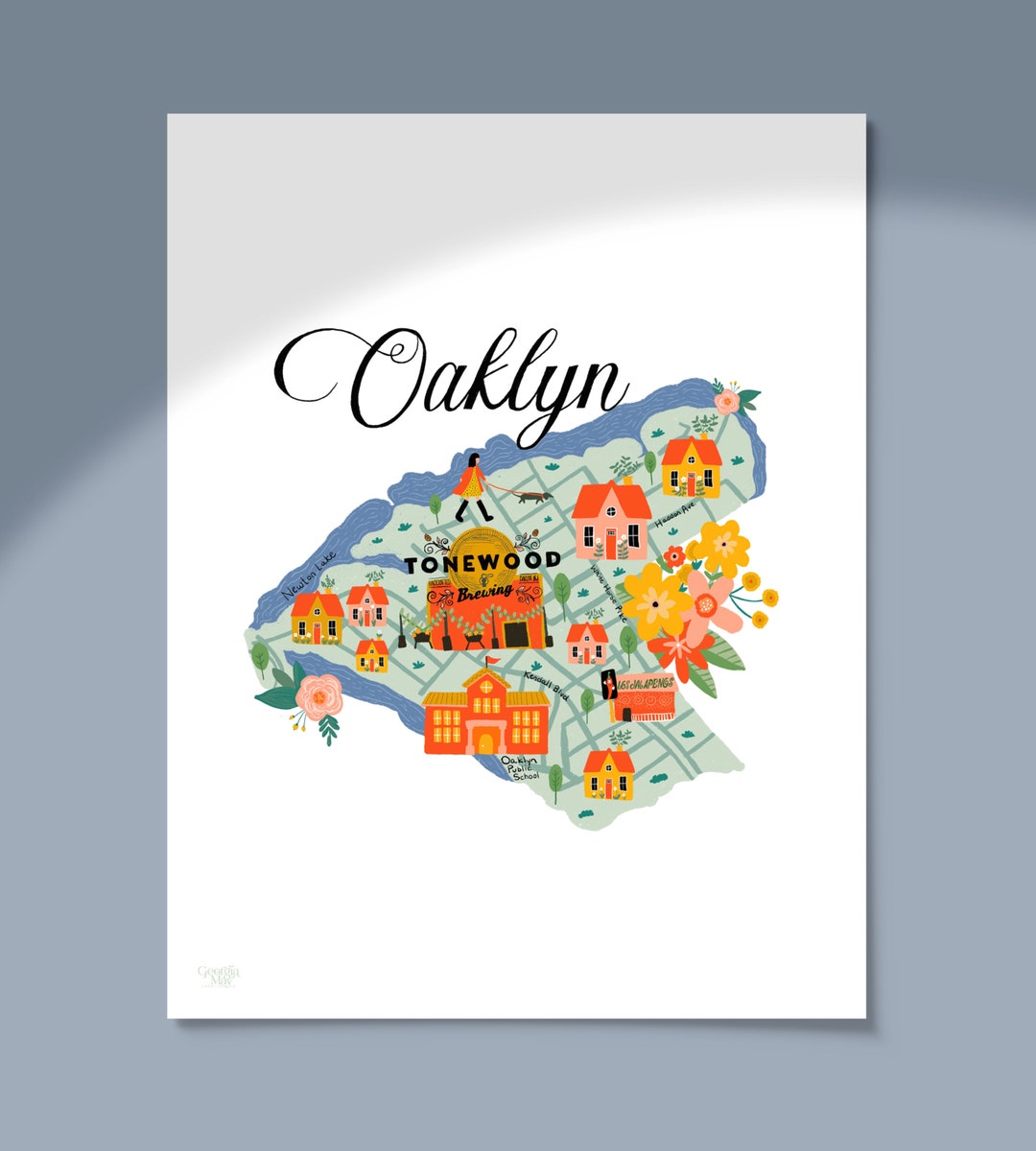 Oaklyn NJ Illustrated Map Print Etsy