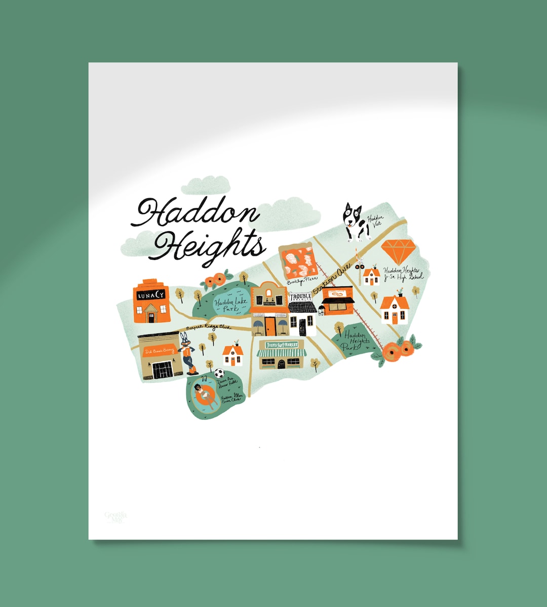 Haddon Heights NJ Illustrated Map Print Etsy