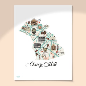 Cherry Hill, NJ geïllustreerde kaart afdrukken