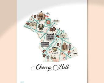 Cherry Hill, NJ Illustrated Map Print