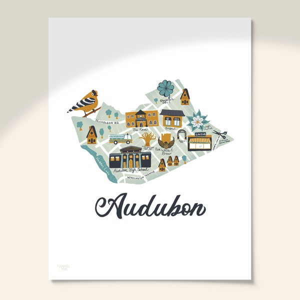 Audubon, NJ Illustrated Map Print