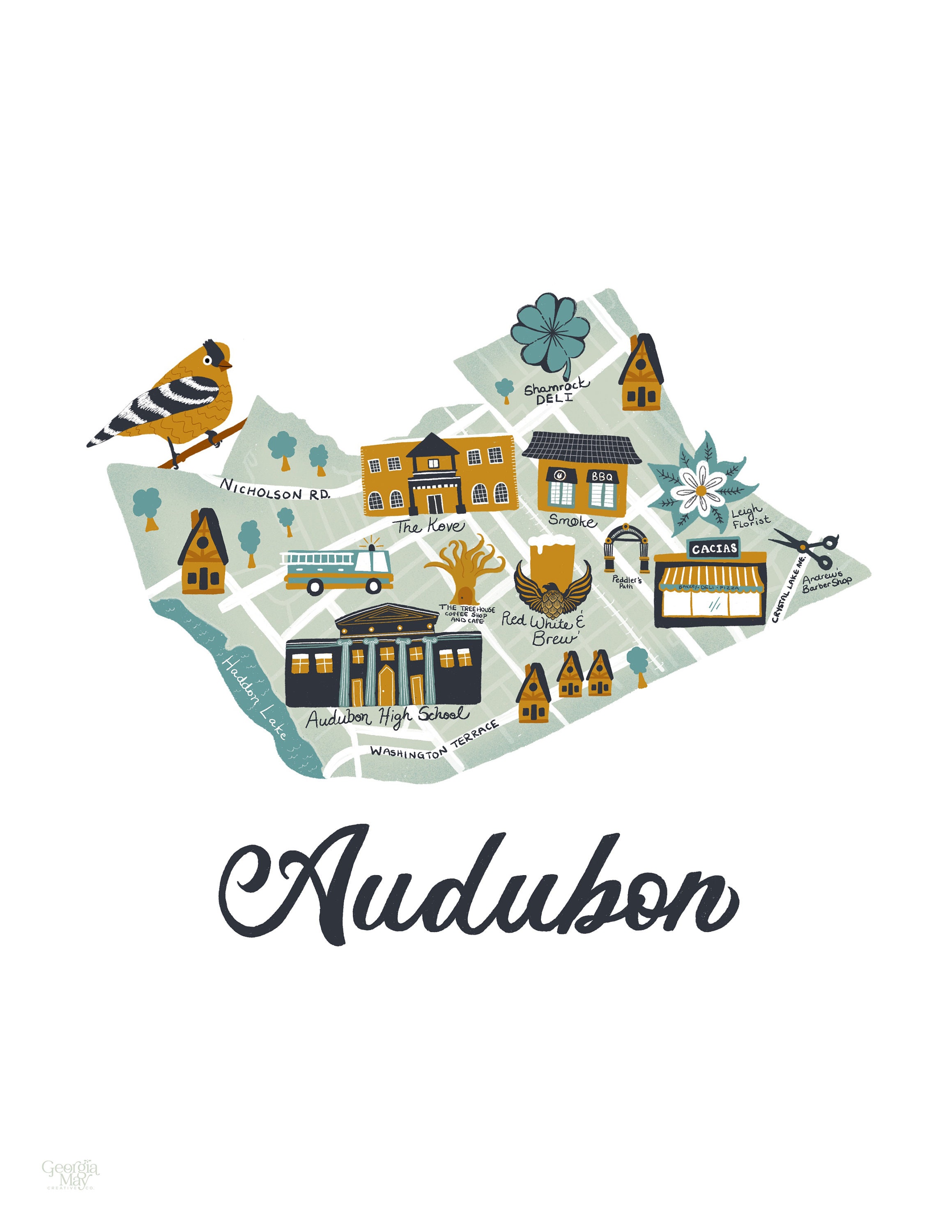 Buy Audubon, NJ Illustrated Map Print Online in India Etsy