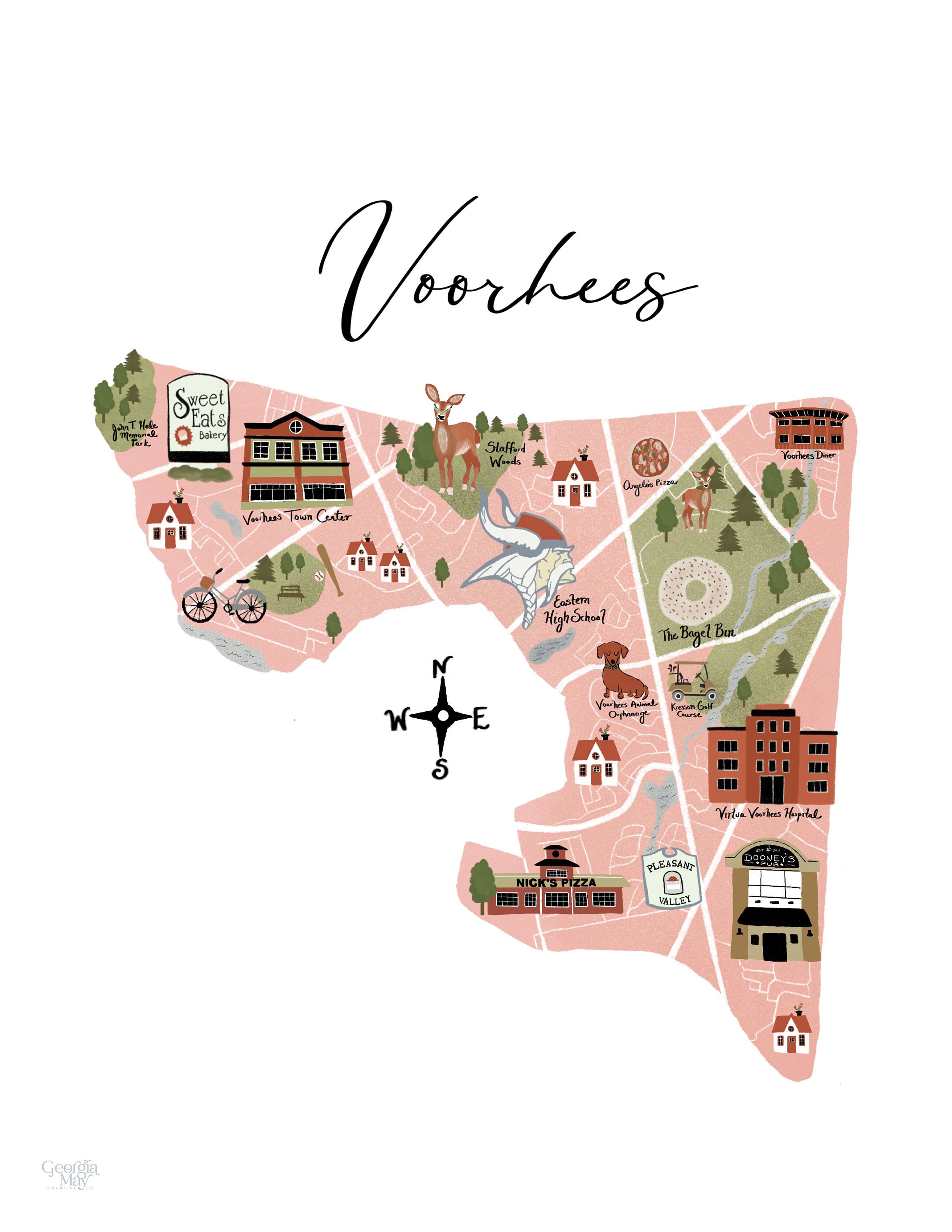 Voorhees NJ Illustrated Map Print  Etsy