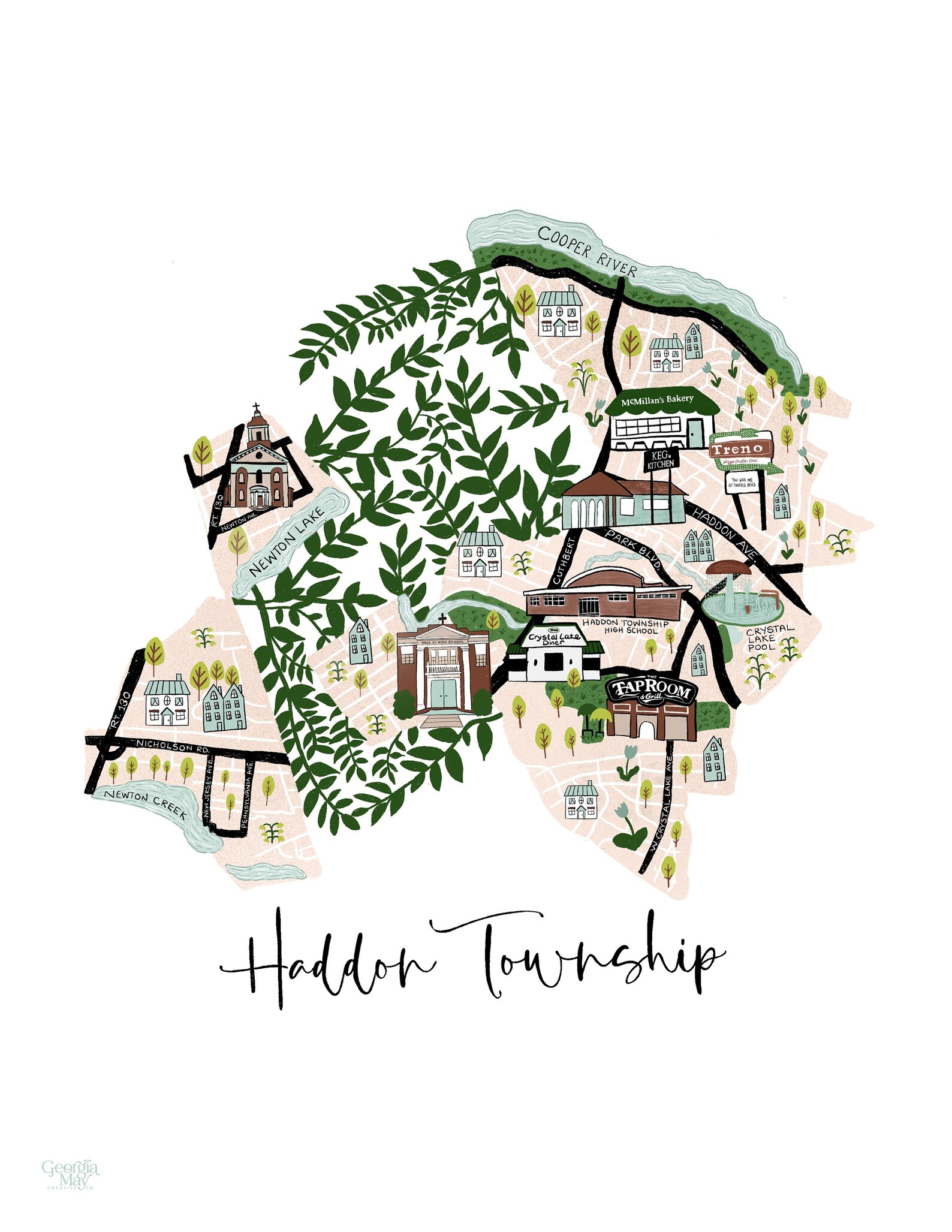 Haddon Township NJ Illustrated Map Print Etsy