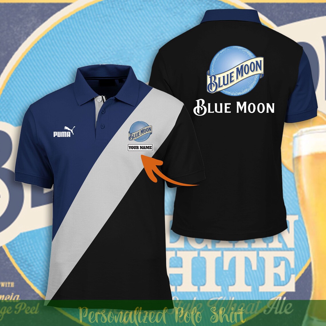 Blue Moon Personalized Beer Polo Shirt/ Unisex Adult Polo/ Men Etsy