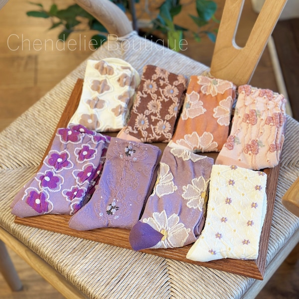 Cute Novelty Cotton Crew Socks, Pink Purple Floral Parisian Socks, Great Gifts Idea