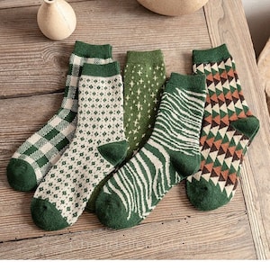 Christmas Green Wool Socks, Warm Cute Novelty Cotton Crew Socks, Vintage Style Gentle Socks, Great Gifts Idea