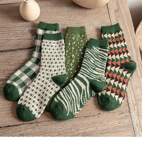 Christmas Green Wool Socks, Warm Cute Novelty Cotton Crew Socks, Vintage Style Gentle Socks, Great Gifts Idea