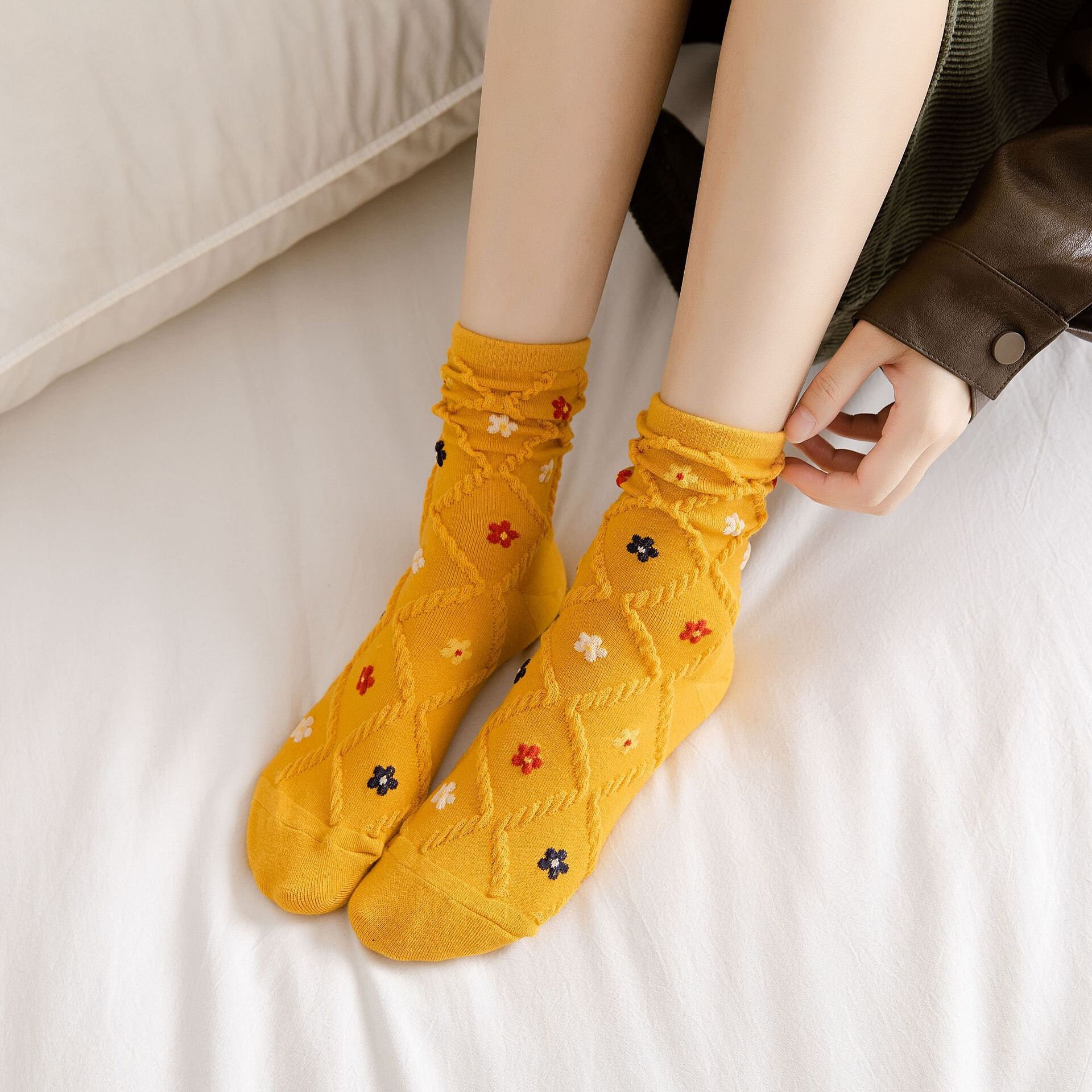 Floral Novelty School Girl Crew Socks Casual Cute Cotton - Etsy
